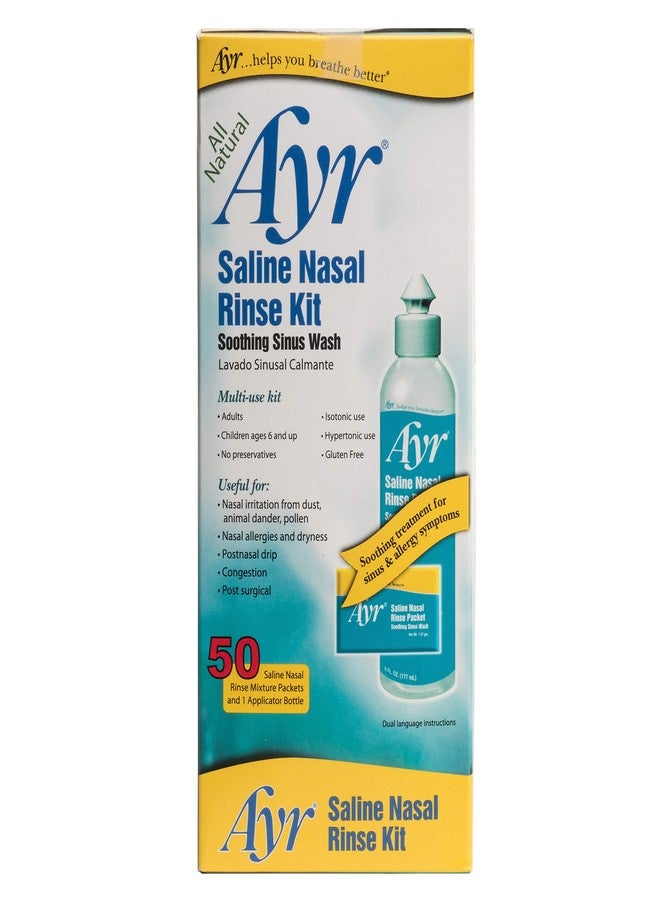 آير مجموعة غسول الأنف الملحي من آير، غسول مهدئ للجيوب الأنفية، 50 كيسًا من محلول غسول الأنف الملحي مع زجاجة تطبيق - Image 2